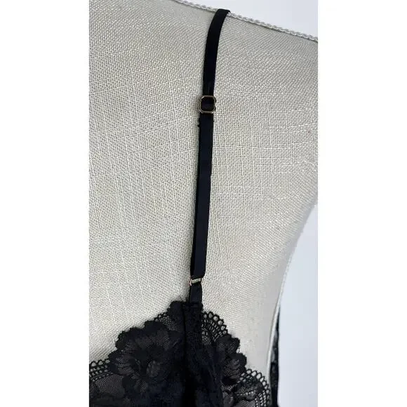 Victorias Secret Ribbed Modal Lace Trim Long Slip Dress Womens Size XS  Black New